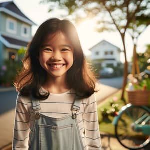 Optimistic Vietnamese-Australian Girl with Cerebral Palsy | Serene Suburban Scene