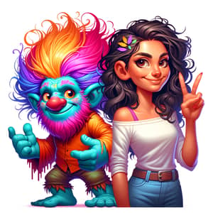 Troll and Brunette: Vibrant Cartoon Characters