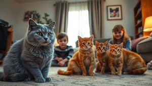 Cozy Living Room with Cats and Kids