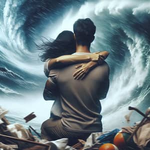 Interracial Embrace in Hurricane Chaos