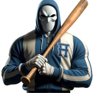 Menacing Figure in Blue Sports Suit with Baseball Bat