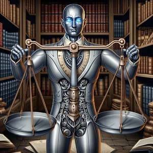 Anthropomorphic Equilibrium Scale Illustration in Library