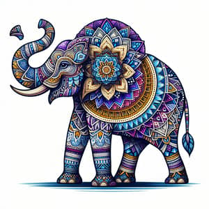 Intricate Mandala Elephant Design in Blues, Purples, and Golds