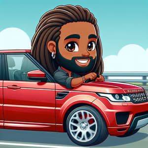 Light-Skinned Cartoon Guy in Red Range Rover Sport