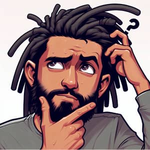 Cartoon Man with Dreadlocks | Thoughtful Pose