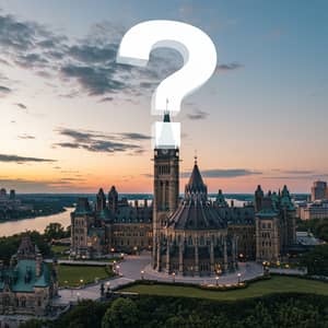 Canadian Parliament with Big Question Mark