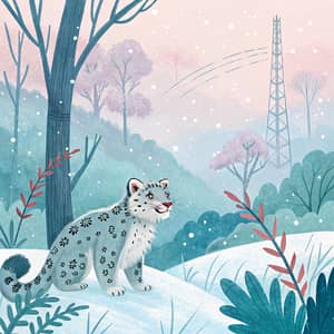 Whimsical Snow Leopard Birthday Postcard Art