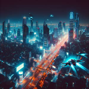 Futuristic Cyberpunk City Night Scene