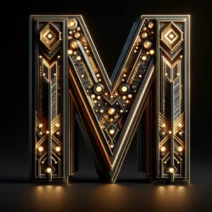 Illuminated Letter M: Golden & Black Jewel Aesthetic