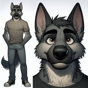 Male Grey German Shepherd Fursona Character Design