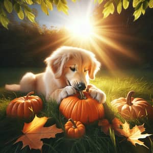 Joyful Dog Enjoys Pumpkin This Fall Season