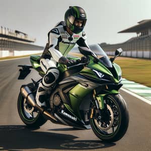 Sporty Kawasaki H2 Motorcycle on Racetrack with Rider