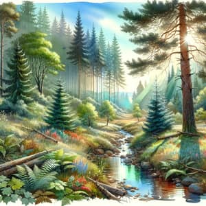 Serene Watercolor Forest Landscape Art