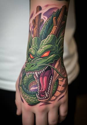 Shenlong Dragon Ball Tattoo: Semi-Realistic Hand Design