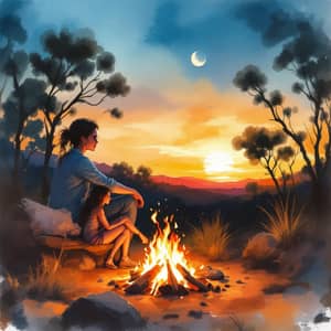 Watercolour Art: Campfire in Australian Bushland