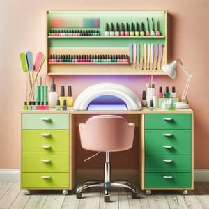 Colorful Manicurist Workstation with Essential Tools