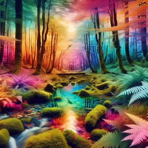 Harmonious Nature Assembly: Enchanting Forest & Rivulet Scene