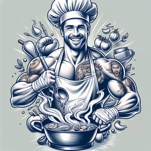 Unique Chef Boxing Tattoo Design for Food Lovers