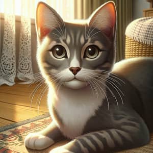 Detailed Image of Medium-Sized Gray and White Domestic Feline