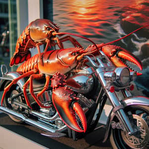 Vibrantly Colored Lobster Riding Modern Motorcycle