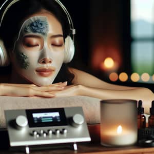 Asian Woman Relaxing with Facial Mask in Serene Spa Environment