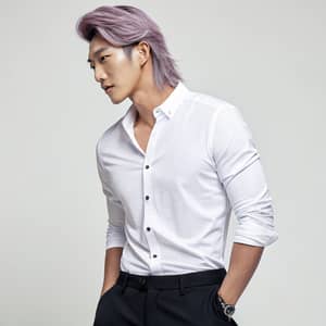 Stylish Korean Man with Mauve Hair & Fit Body