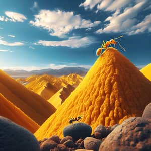 Tiny Ant Crossing Bright Yellow Mountain | Awe-Inspiring Effort