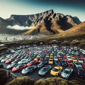 Automobiles at Foot of Table Mountain in Cape Town