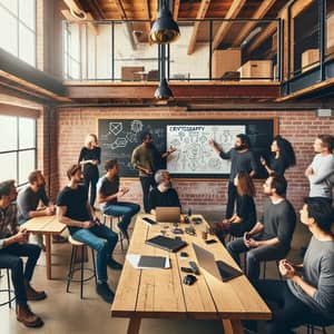 Diverse Group of Developers Passionately Discussing Cryptography in Denver Loft House