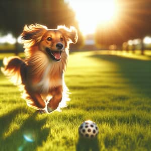 Energetic Domestic Dog Playing in Green Park at Sunset