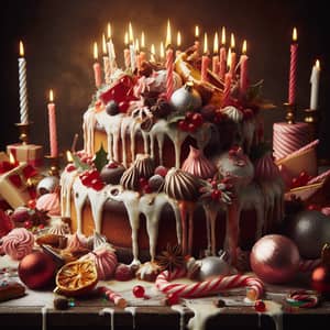 Festive Cake with Candles - Squashed and Disarrayed