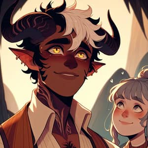 Brown Skin Demon Boy & Black White Hair Girl - Fantasy Friendship Tale