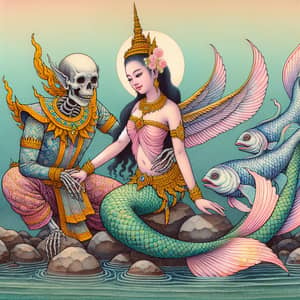 Thai Traditional Fine Art: Vivid Pastel-Colored Image from the 1220s