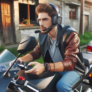 Streamer Riding Motorcycle - Live Streamer with Gaming Headset