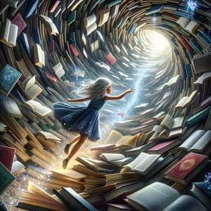 Blonde Girl's Enchanted Journey Through Books