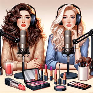 Modern Radio Studio Podcast Recording with Two Engaged Women