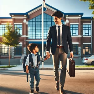 South Asian Father and Child Walking to School