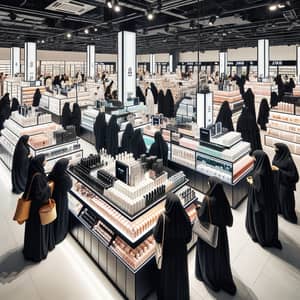 Middle-Eastern Women Shopping at Modern Cosmetics Store