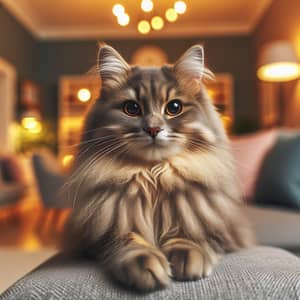 Sleek Domestic Cat with Soft Fur | Home Interior Background