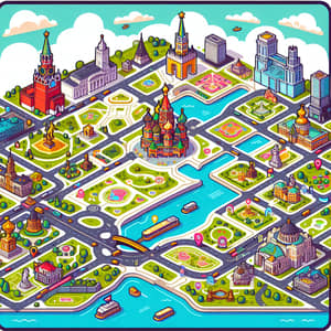 Stylized Tourist Map of Moscow - Explore Key Attractions in Playful Style