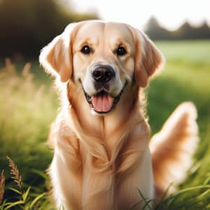 Majestic Golden Retriever with Shiny Fur in Lush Green Field