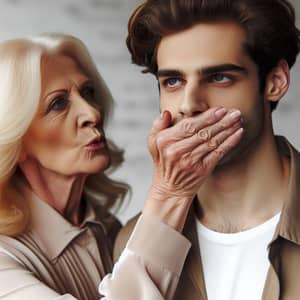 Empowering Image: Older Woman Silencing Young Man