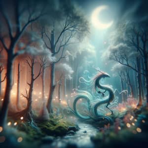 Mystical Creature in Moonlit Forest: Ethereal Fantasy