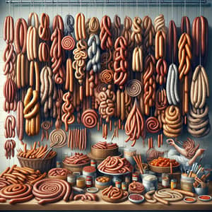 Artisan Sausages Display: Diverse Selection of Colors & Shapes