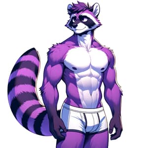 Male Raccoon Demi-Human in Purple Boxers | Cartoon Style