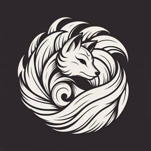 Minimalist Kitsune Illustration with 9 Graceful Tails