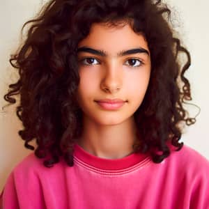 Moroccan Teenager with Curly Hair and Bright Pink Shirt