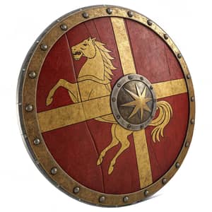 Medieval Shield with Red Gold Horse Design