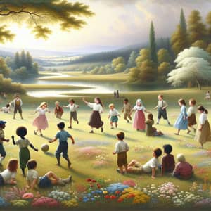 Joyful Children Playing in Serene Natural Landscape