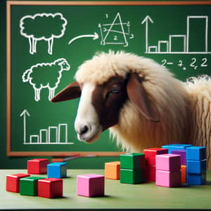 Arabian Sheep with Colorful Cubes on Chalkboard